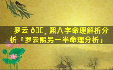 罗云 🕸 熙八字命理解析分析「罗云熙另一半命理分析」
